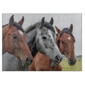 装飾的な三つの馬の顔のガラス製まな板 カッティングボード (正面)