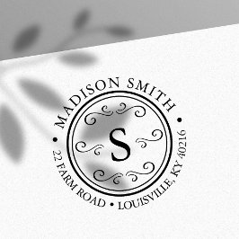 装飾的な丸い円モノグラムアドレス セルフインキングスタンプ