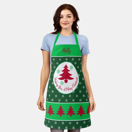 装飾的な休日をテーマにしたオールオーバープリントエプロン エプロン (着用した状態)