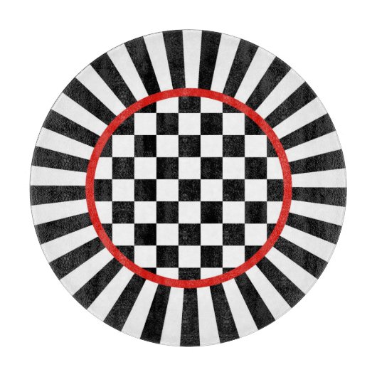 装飾的な円形のこっけい者の点検のガラスまな板 カッティングボード (正面)