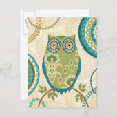 装飾的な円形デザインのフクロウ ポストカード (正面/裏面)