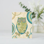 装飾的な円形デザインのフクロウ ポストカード (スタンド正面)