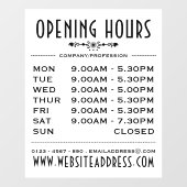 装飾的な営業時間と店舗情報 ウィンドウサイン (シート)