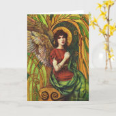 装飾的な天使のデザインの挨拶状 カード (黄色い花)