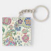 装飾的な孔雀およびカラフルな花 キーホルダー (裏面)