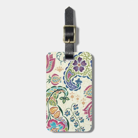 装飾的な孔雀およびカラフルな花 ラゲッジタグ (正面縦)