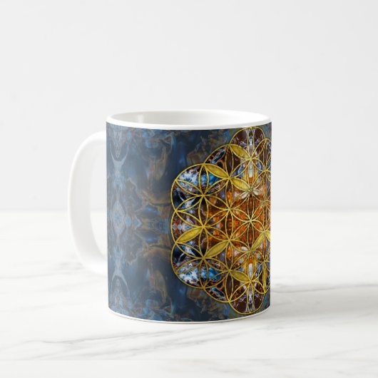 装飾的な宝石用原石の生命の神聖な幾何学の花 コーヒーマグカップ (正面左)