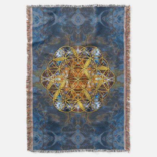 装飾的な宝石用原石の生命の神聖な幾何学の花 スローブランケット (正面縦)