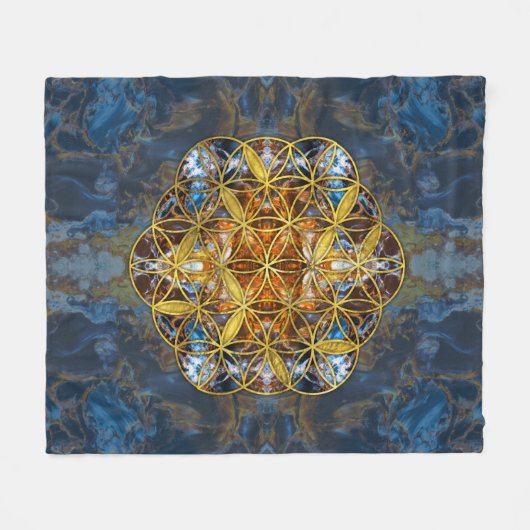 装飾的な宝石用原石の生命の神聖な幾何学の花 フリースブランケット (正面(横))