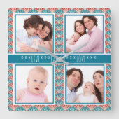 装飾的な扇子模様付き写真コラージュ スクエア壁時計 (正面)