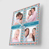 装飾的な扇子模様付き写真コラージュ スクエア壁時計 (傾斜)