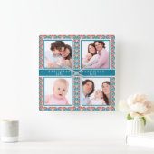 装飾的な扇子模様付き写真コラージュ スクエア壁時計 (ホーム)