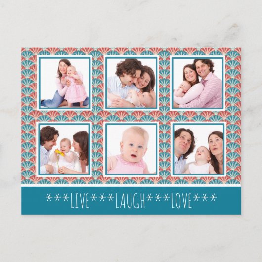 装飾的な扇子模様付き写真コラージュ ポストカード (正面)