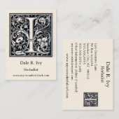 装飾的な手紙"私"木版画のWoodblockのイニシャル 名刺 (正面/裏面)