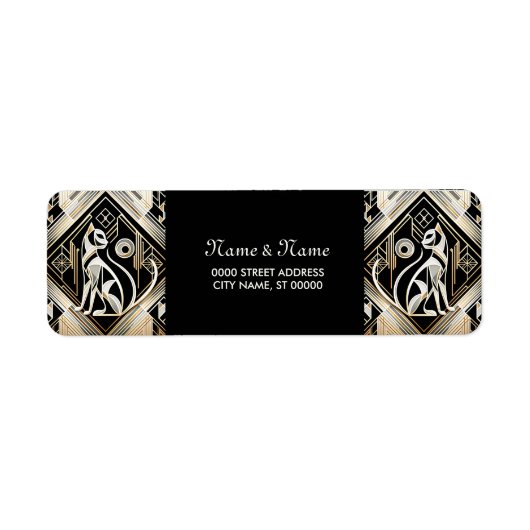 装飾的な抽象的な黒猫のリターンアドレスラベル ラベル (正面)
