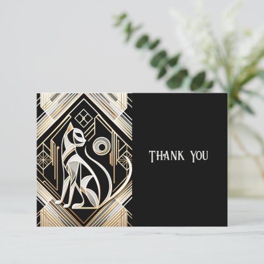 装飾的な抽象的な黒猫の感謝カード サンキューカード (スタンド正面)