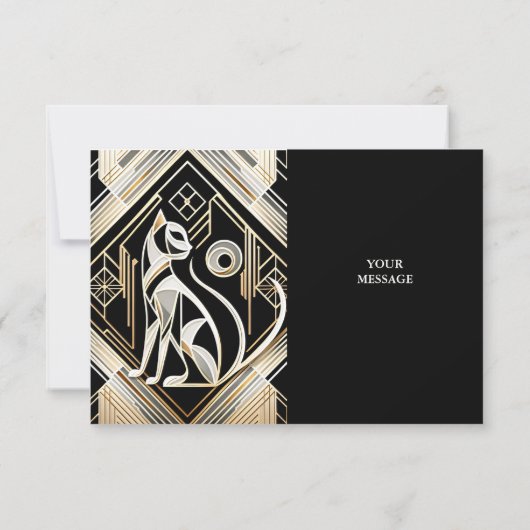 装飾的な抽象的な黒猫の感謝カード サンキューカード (裏面)