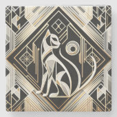 装飾的な抽象的な黒猫の石のコースター ストーンコースター (正面)