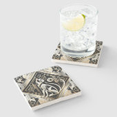 装飾的な抽象的な黒猫の石コスター ストーンコースター (横)