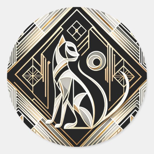 装飾的な抽象的な黒猫ステッカー ラウンドシール (正面)