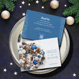 装飾的な松のリースQRコード付きビジネスカード シーズンカード