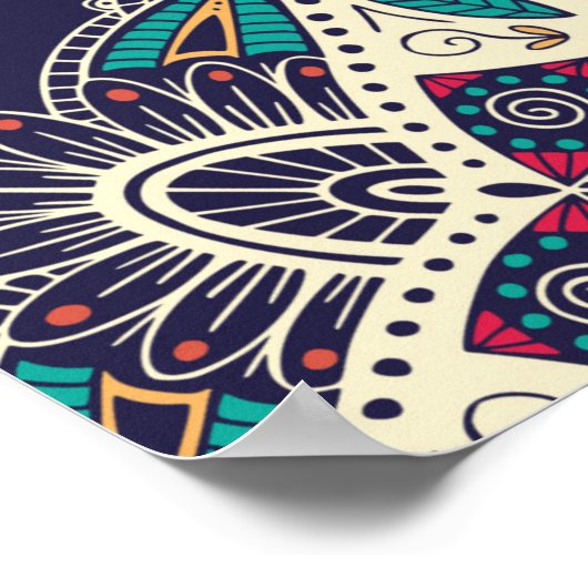 装飾的な民族男性とシームレスなフローラパターン ポスター (角)