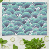 装飾的な海波の背景 キッチンタオル (折り畳み)