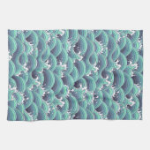 装飾的な海波の背景 キッチンタオル (横)