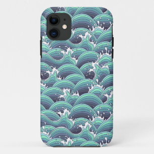 装飾的な海波の背景 iPhone 11 ケース