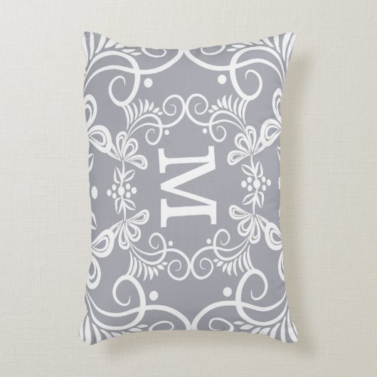 装飾的な灰色白のカスタムのモノグラム アクセントクッション (正面(垂直))