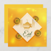 装飾的な犠牲祭のムバラクカード 黄色 シモシタ マスジッド ヤギ シーズンカード (正面/裏面)