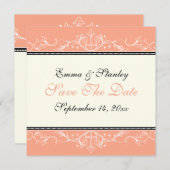 装飾的な珊瑚の白いSave the Dateのお知らせ セーブザデート (正面/裏面)