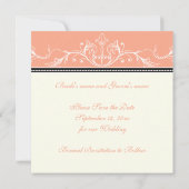 装飾的な珊瑚の白いSave the Dateのお知らせ セーブザデート (裏面)