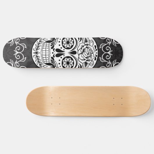 装飾的な砂糖のスカルの白黒のゴシック様式グランジ スケートボード (横)