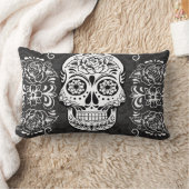 装飾的な砂糖のスカルの白黒のゴシック様式グランジ ランバークッション (ブランケット)