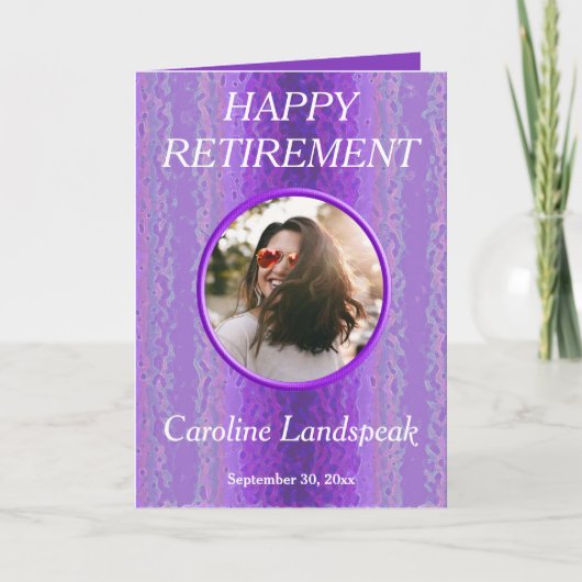 装飾的な紫金属1フォトコラージュのリタイアメント カード (正面)