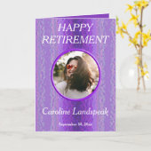 装飾的な紫金属1フォトコラージュのリタイアメント カード (黄色い花)