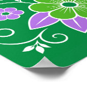 装飾的な緑と紫の花柄 ポスター (角)