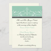 装飾的な縁の翡翠、象牙の結婚式 招待状 (正面/裏面)
