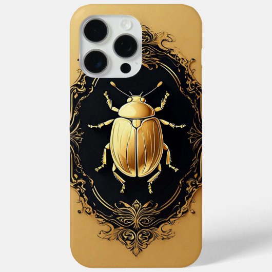 装飾的な背景の上の黄金の装飾甲虫 Case-Mate iPhoneケース (裏面)