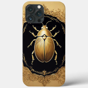 装飾的な背景の上の黄金の装飾甲虫 iPhone 13 PRO MAXケース