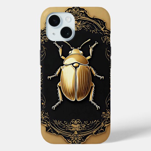 装飾的な背景の上の黄金の装飾甲虫 Case-Mate iPhoneケース (裏面)