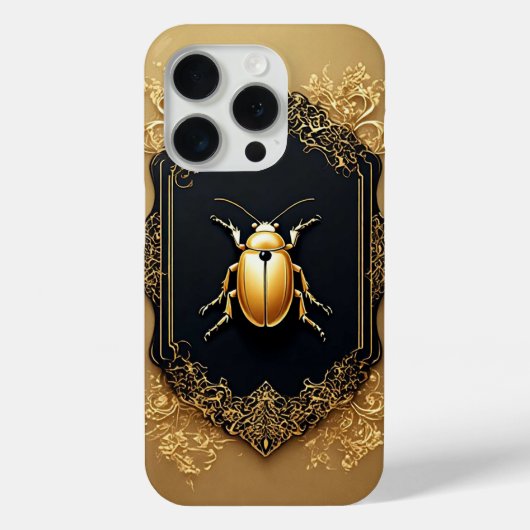 装飾的な背景の上の黄金の装飾甲虫 Case-Mate iPhoneケース (裏面)