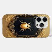 装飾的な背景の上の黄金の装飾甲虫 Case-Mate iPhoneケース (裏面 (横))