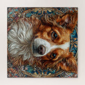 装飾的な背華美景を持つ犬 ジグソーパズル (横)