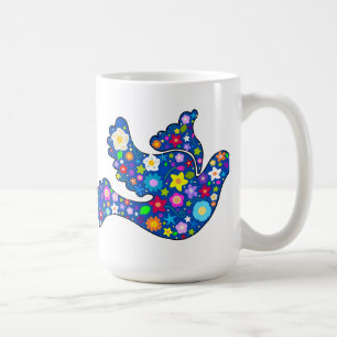 装飾的な花から成っている青い平和鳩 コーヒーマグカップ