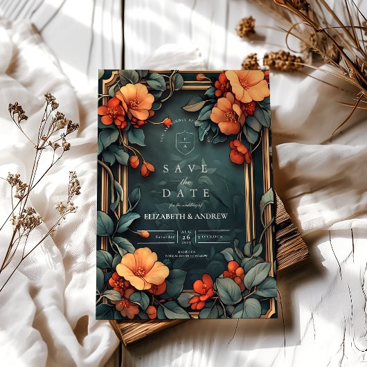 装飾的な花のウェディング アール・ヌーヴォー セーブザデート