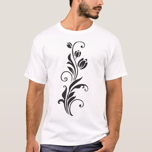 装飾的な花のデザイン Tシャツ (正面)