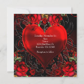 装飾的な花のハート　ブラック＆レッド　ゴシックロマンス 招待状 (裏面)