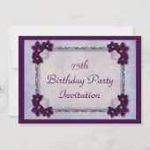 装飾的な花及びハートフレームの第75誕生日 招待状 (正面)